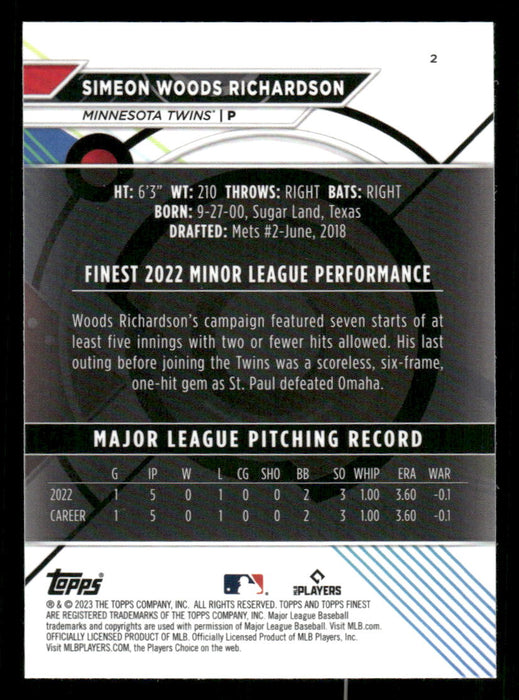 Simeon Woods Richardson 2023 Topps Finest Base Back of Card
