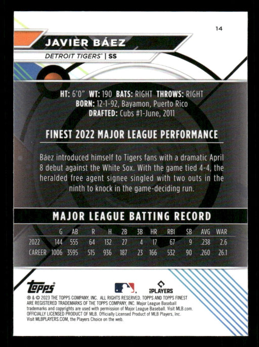 Javier Baez 2023 Topps Finest Base Back of Card