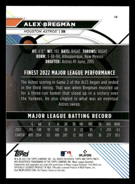 Alex Bregman 2023 Topps Finest Base Back of Card