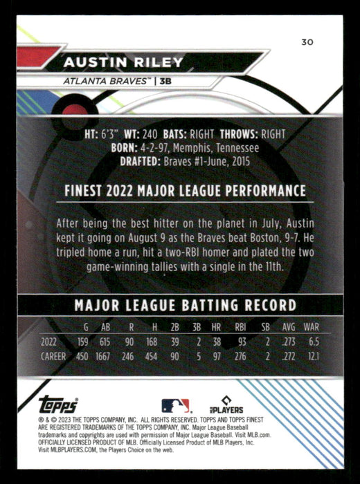 Austin Riley 2023 Topps Finest Base Back of Card