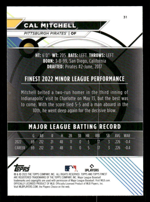 Cal Mitchell 2023 Topps Finest Base Back of Card
