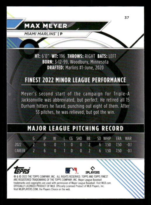 Max Meyer 2023 Topps Finest Base Back of Card