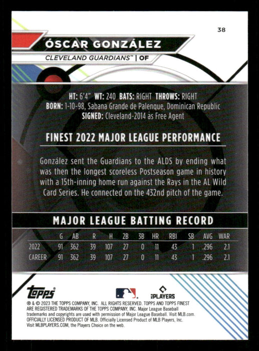 Oscar Gonzalez 2023 Topps Finest Base Back of Card