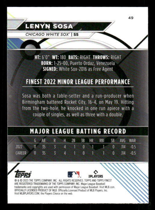 Lenyn Sosa 2023 Topps Finest Base Back of Card
