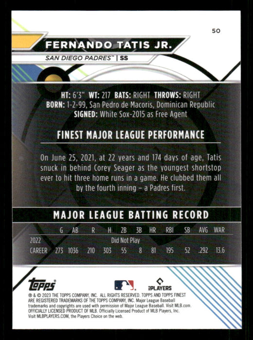 Fernando Tatis Jr. 2023 Topps Finest Base Back of Card