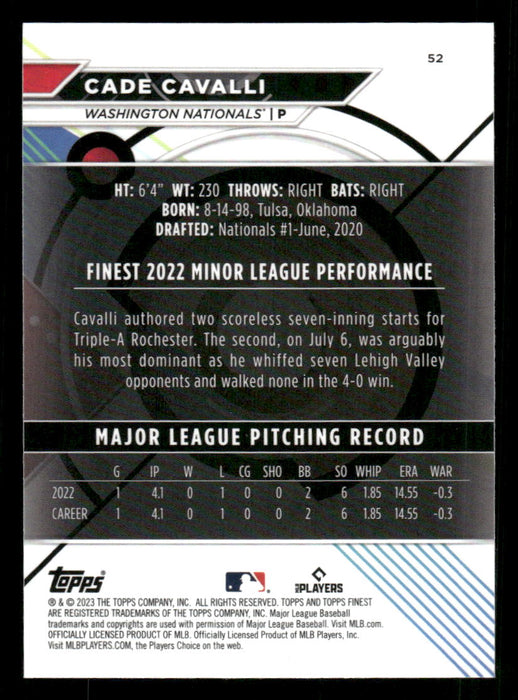 Cade Cavalli 2023 Topps Finest Base Back of Card