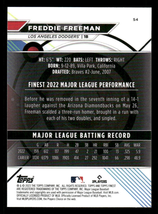 Freddie Freeman 2023 Topps Finest Base Back of Card