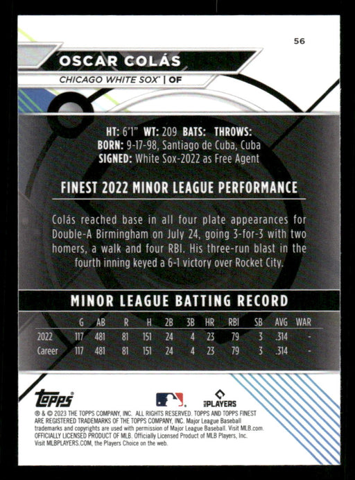 Oscar Colas 2023 Topps Finest Base Back of Card