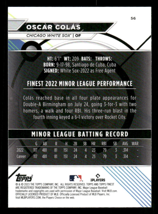 Oscar Colas 2023 Topps Finest Base Back of Card