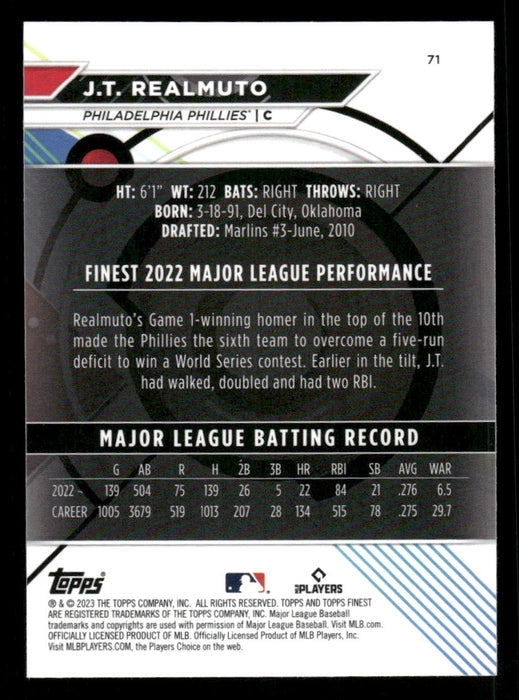 Trea Turner 2023 Topps Finest Base Back of Card