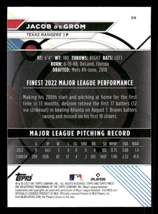 Jacob deGrom 2023 Topps Finest Base Back of Card