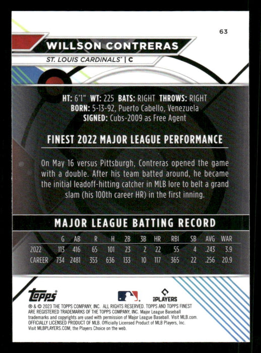 Willson Contreras 2023 Topps Finest Base Back of Card