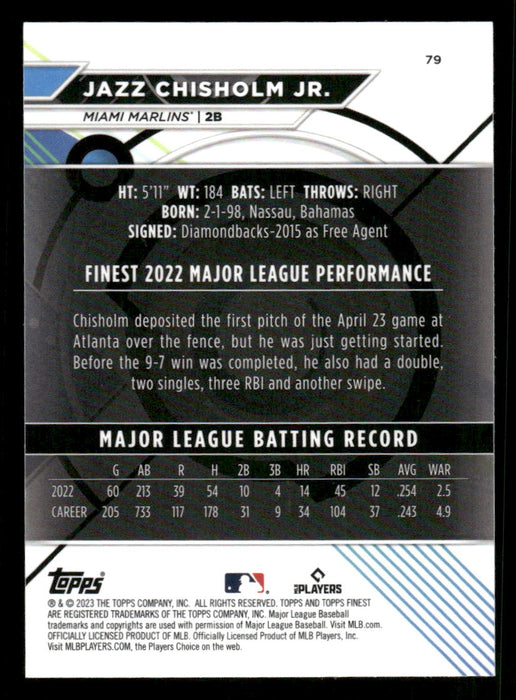 Jazz Chisholm Jr. 2023 Topps Finest Base Back of Card