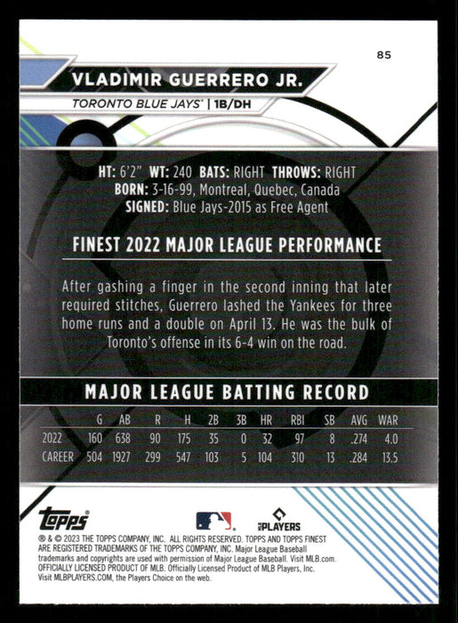 Vladimir Guerrero Jr. 2023 Topps Finest Base Back of Card