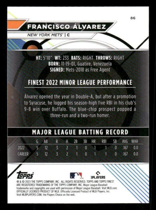 Francisco Alvarez 2023 Topps Finest Base Back of Card