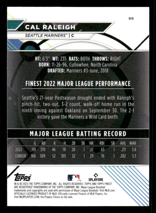 Cal Raleigh 2023 Topps Finest Base Back of Card