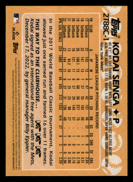 Kodai Senga 2023 Topps Series 2 Back of Card