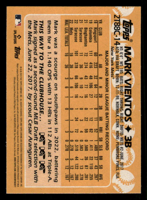 Mark Vientos 2023 Topps Series 2 Back of Card