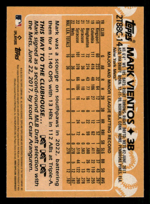 Mark Vientos 2023 Topps Series 2 Back of Card