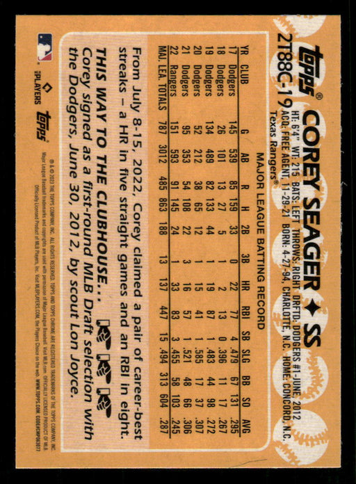 Corey Seager 2023 Topps Series 2 Back of Card
