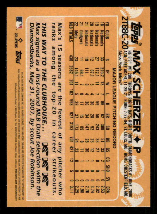 Max Scherzer 2023 Topps Series 2 Back of Card