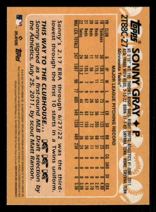 Sonny Gray 2023 Topps Series 2 Back of Card
