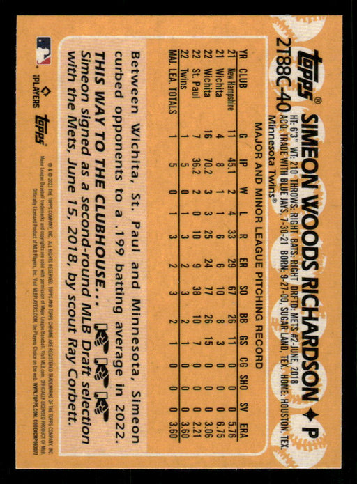 Simeon Woods Richardson 2023 Topps Series 2 Back of Card