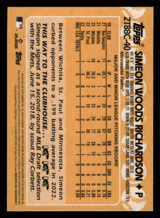 Simeon Woods Richardson 2023 Topps Series 2 Back of Card