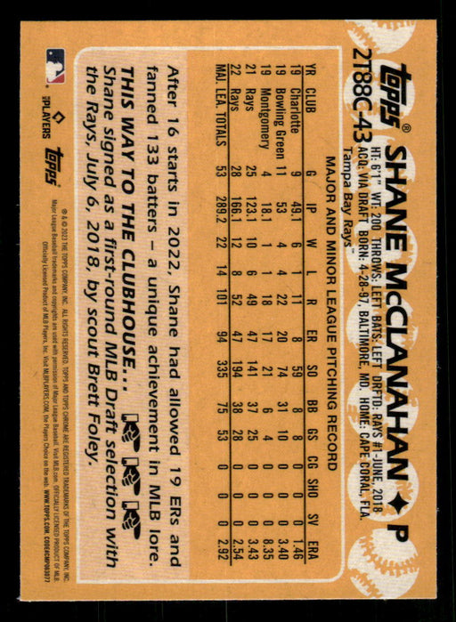 Shane McClanahan 2023 Topps Series 2 Back of Card