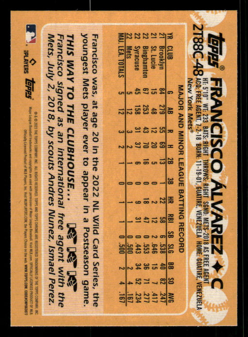 Francisco Alvarez 2023 Topps Series 2 Back of Card
