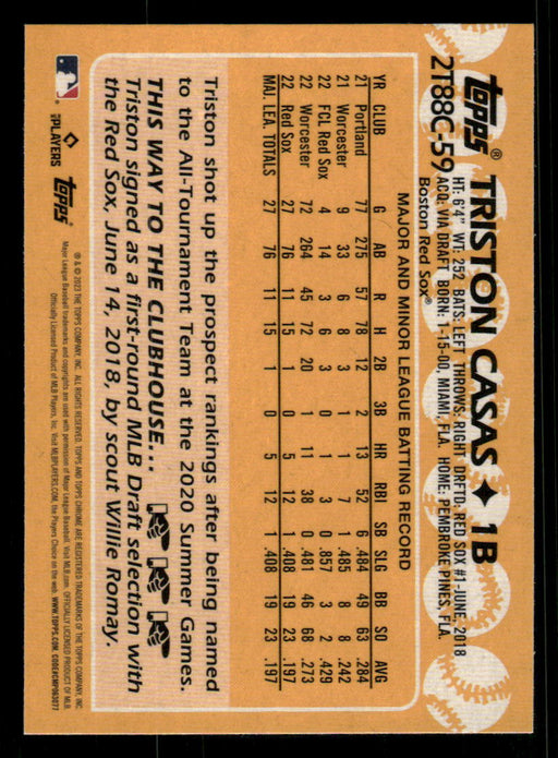 Triston Casas 2023 Topps Series 2 Back of Card