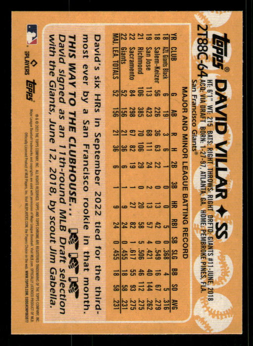 David Villar 2023 Topps Series 2 Back of Card