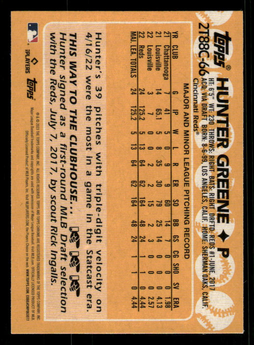 Hunter Greene 2023 Topps Series 2 Back of Card