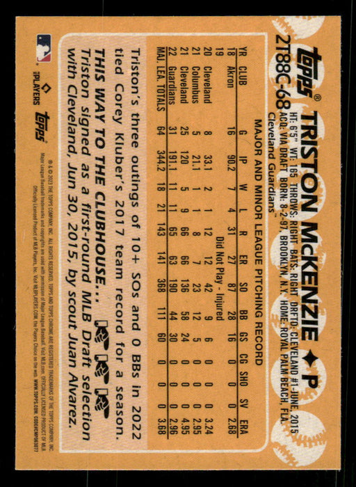 Triston McKenzie 2023 Topps Series 2 Back of Card