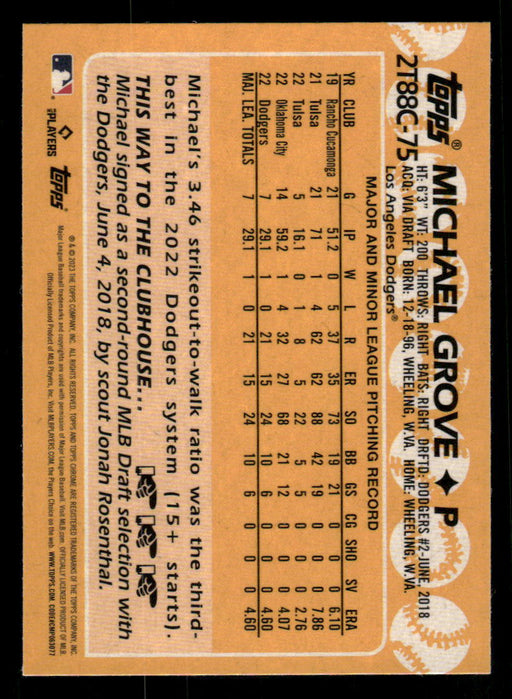 Michael Grove 2023 Topps Series 2 Back of Card