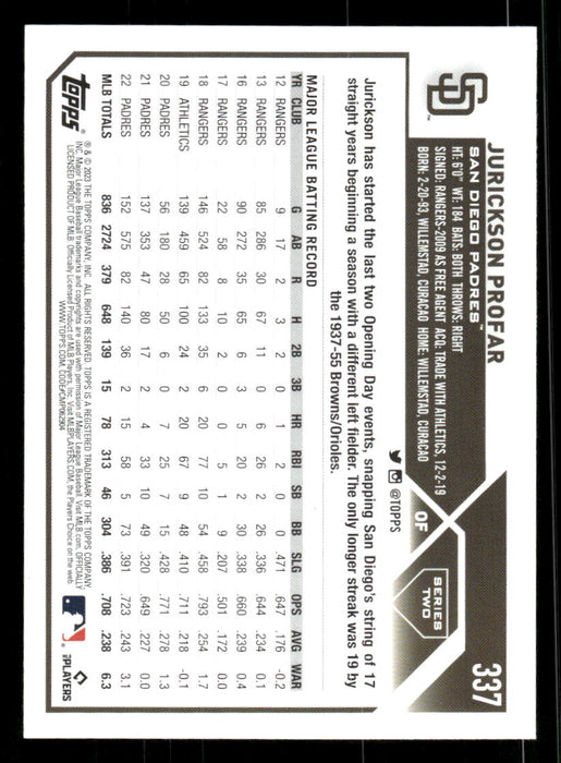 Jurickson Profar 2023 Topps Series 2 Back of Card