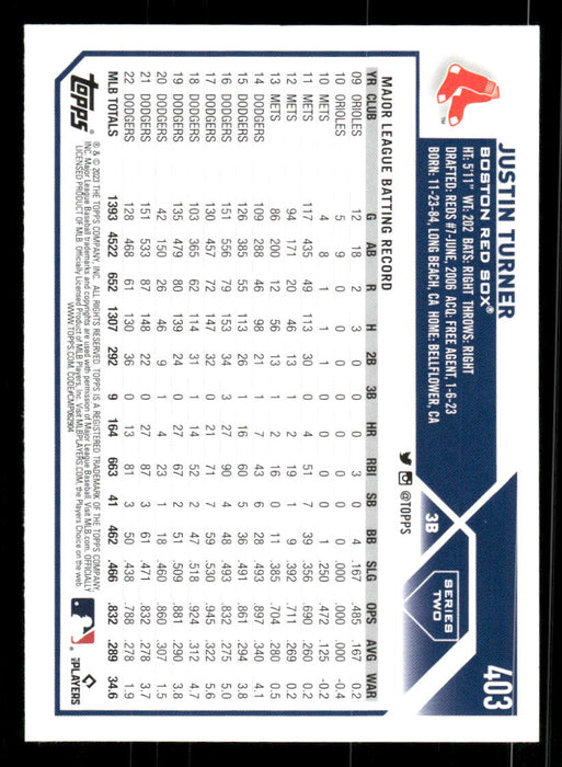Justin Turner 2023 Topps Series 2 Back of Card