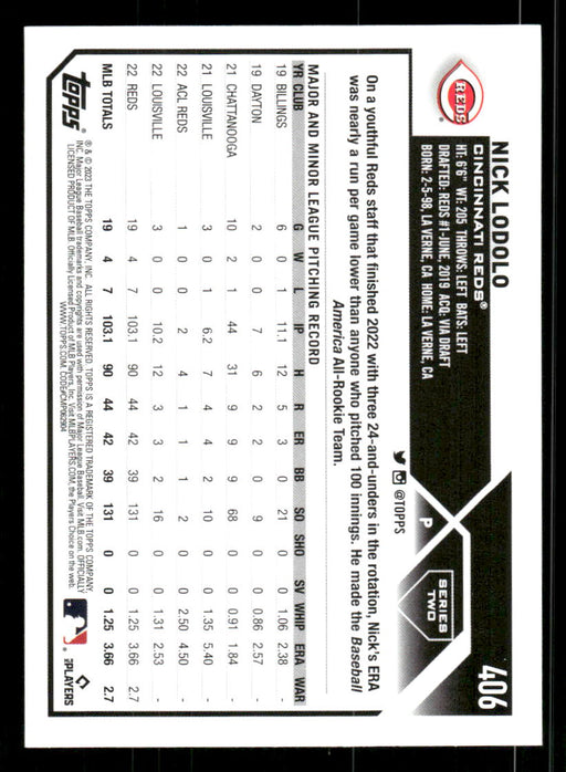 Nick Lodolo 2023 Topps Series 2 Back of Card