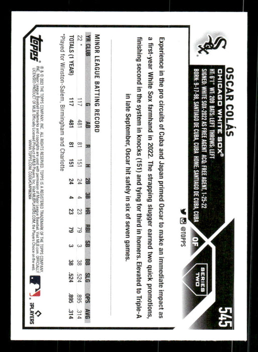 Oscar Colas 2023 Topps Series 2 Back of Card