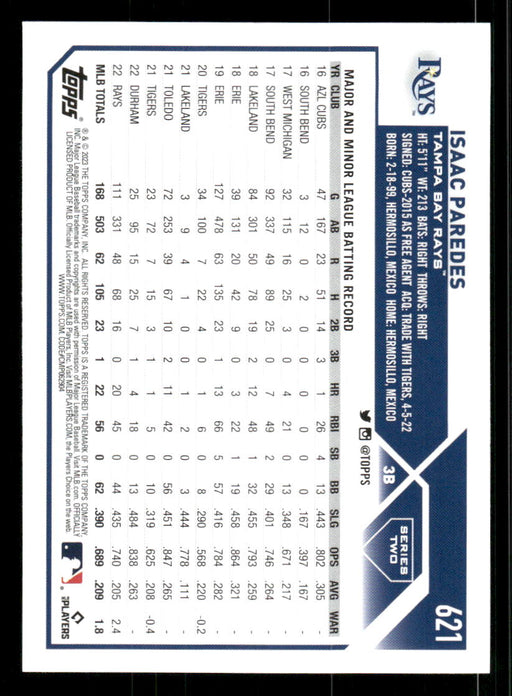 Isaac Paredes 2023 Topps Series 2 Back of Card