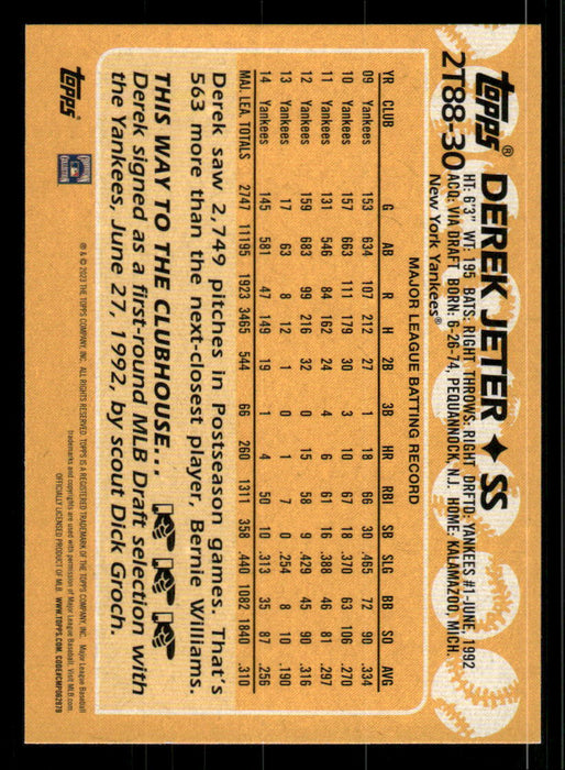 Derek Jeter 2023 Topps Series 2 Back of Card