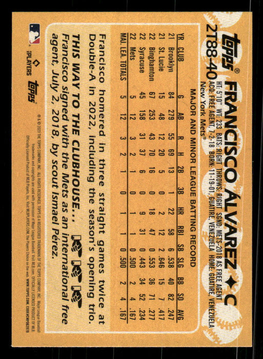 Francisco Alvarez 2023 Topps Series 2 Back of Card