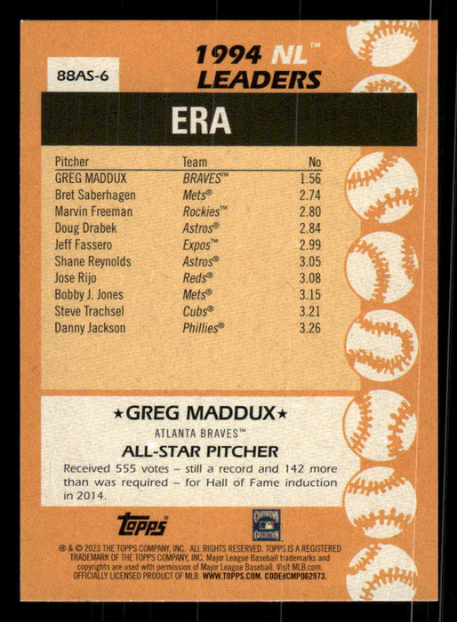 Greg Maddux 2023 Topps Series 2 Back of Card