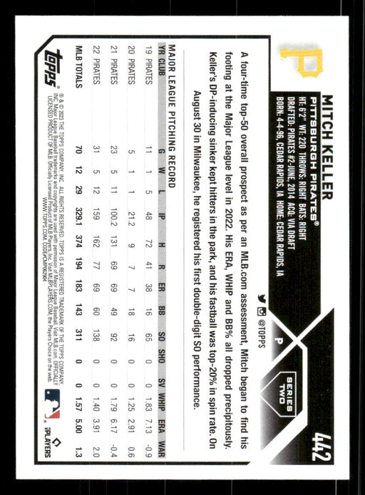 Mitch Keller 2023 Topps Series 2 Back of Card