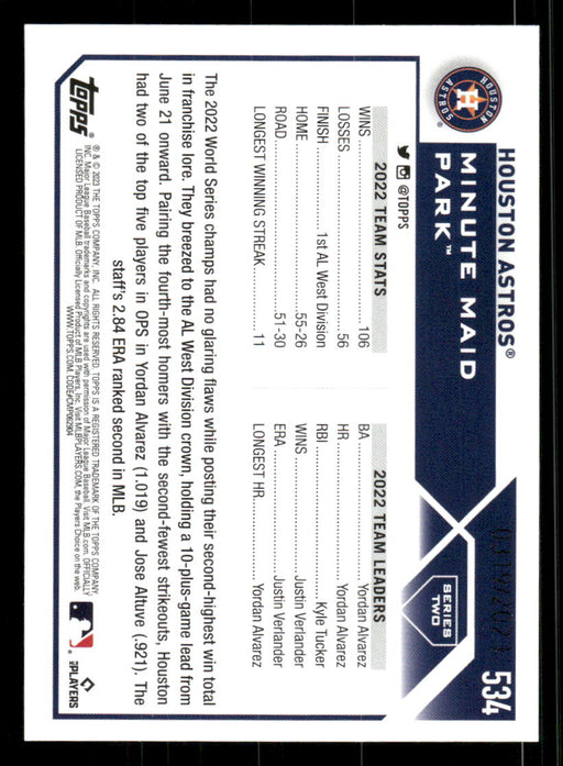 Houston Astros 2023 Topps Series 2 Back of Card