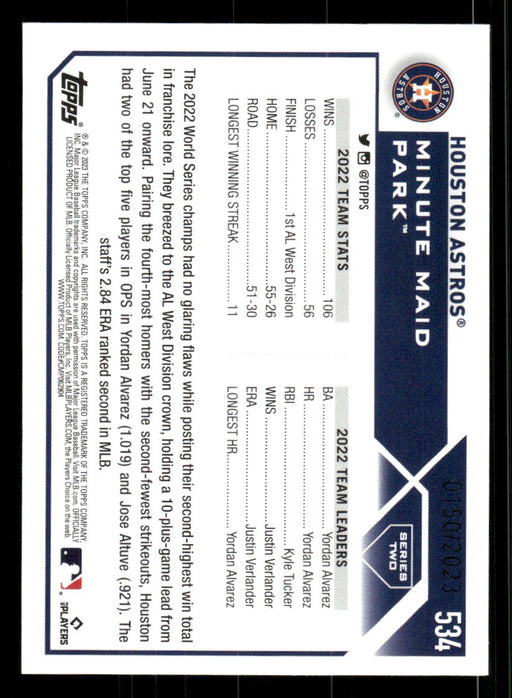 Houston Astros 2023 Topps Series 2 Back of Card