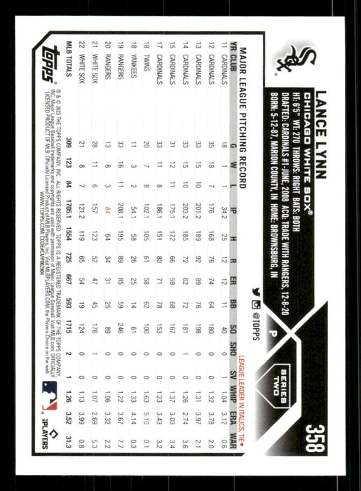 Lance Lynn 2023 Topps Series 2 Back of Card