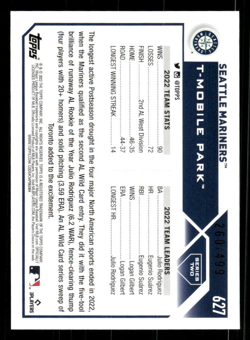 Seattle Mariners 2023 Topps Series 2 Back of Card