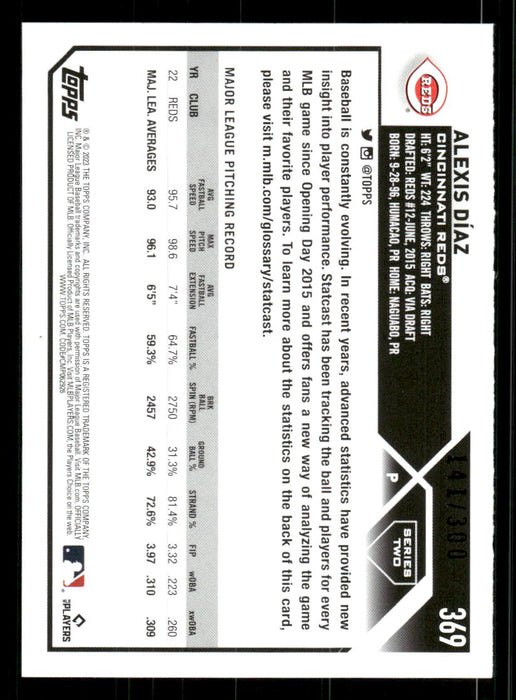 Alexis Diaz 2023 Topps Series 2 Back of Card