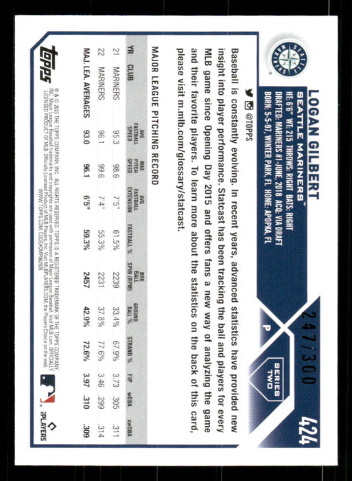 Logan Gilbert 2023 Topps Series 2 Back of Card